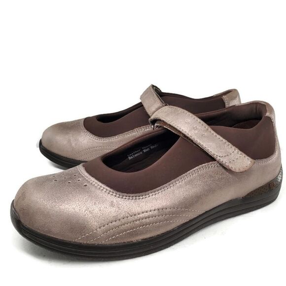 Drew Rose Dusty Pewter Silver Leather Slip-On Comfort Mary-Janes - Picture 3 of 12